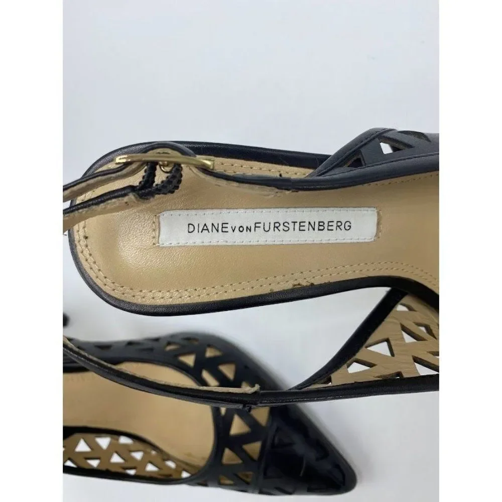 Diane von Furstenberg DVF Addison Black Leather Slingback‎ Heels Shoes Sz 7